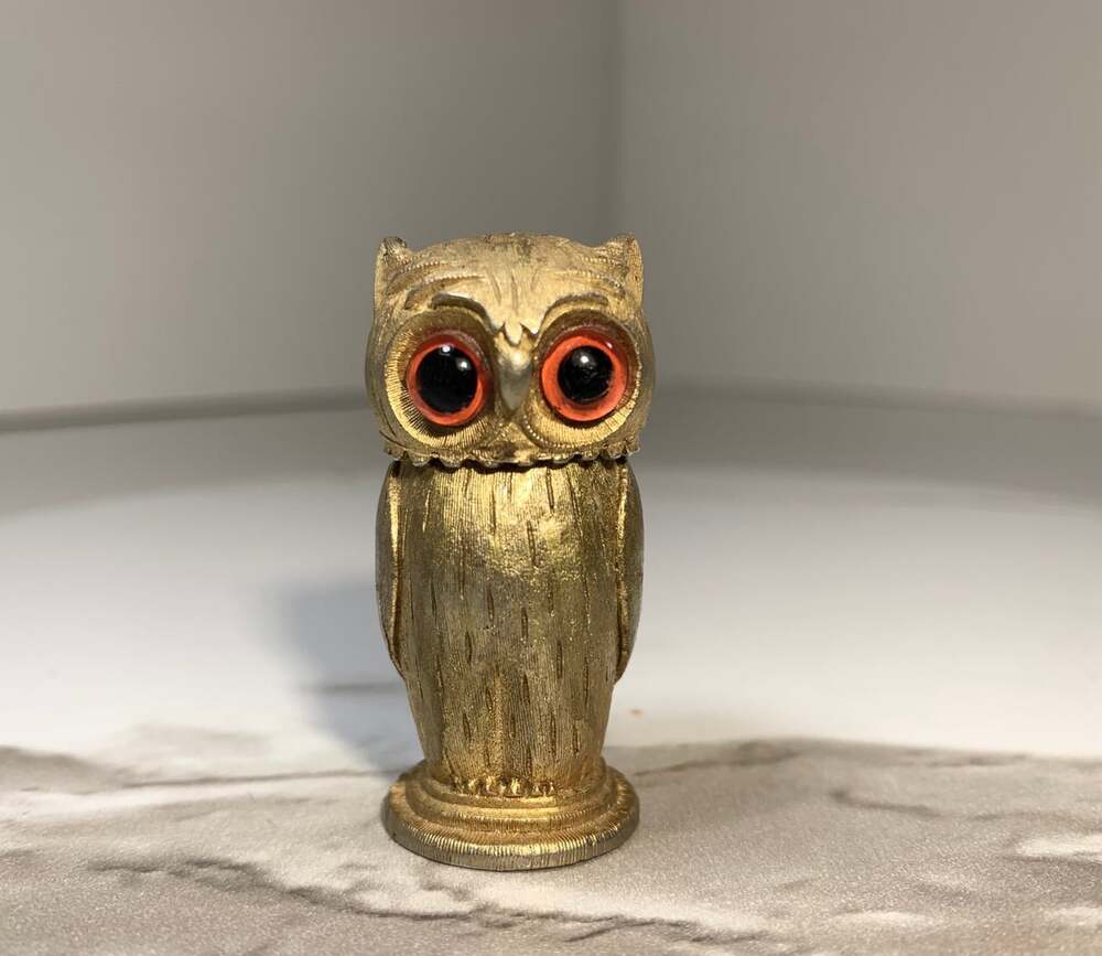 Antique Florenza Owl Gold Tone figurine  red eyes
